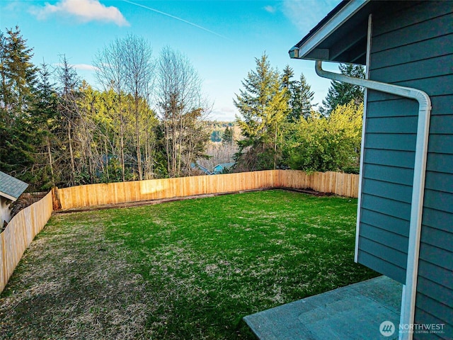 view of yard featuring a fenced backyard