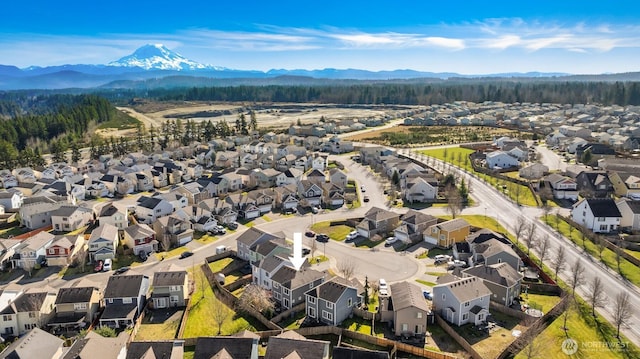 birds eye view of property with a residential view and a mountain view