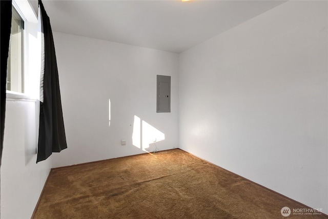 empty room with carpet floors and electric panel