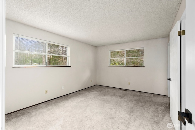 empty room featuring a healthy amount of sunlight, carpet floors, and a textured ceiling