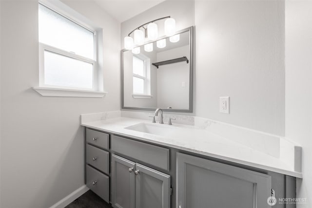 bathroom with vanity and baseboards