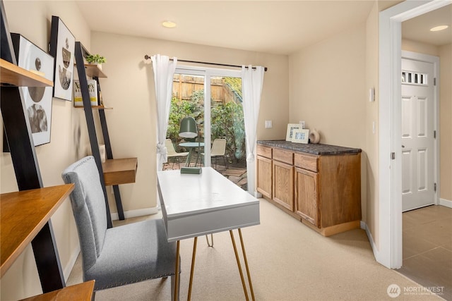 office featuring recessed lighting and baseboards