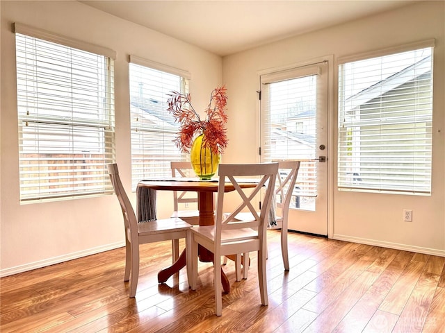 dining room with baseboards and light wood-style flooring