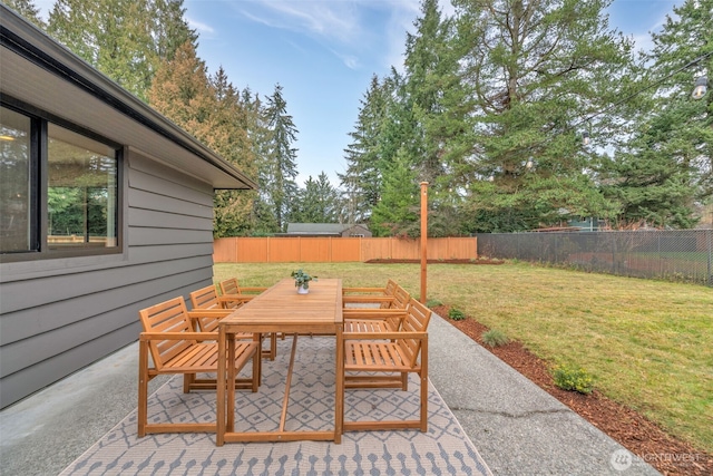 view of patio / terrace featuring outdoor dining space and a fenced backyard