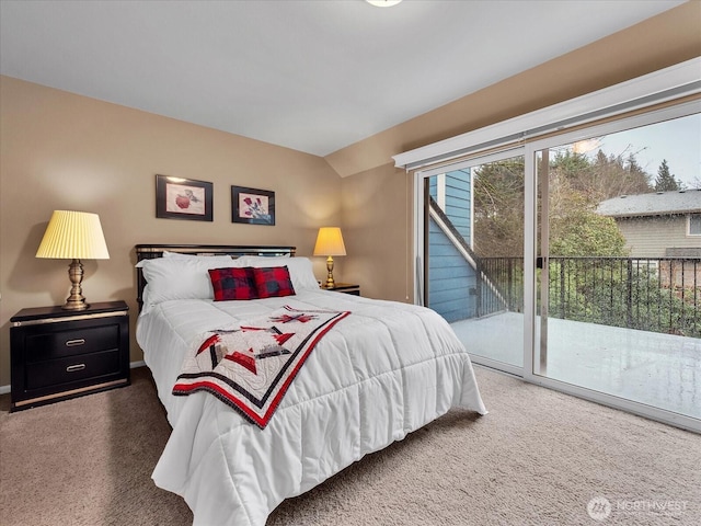 bedroom featuring access to outside and carpet flooring