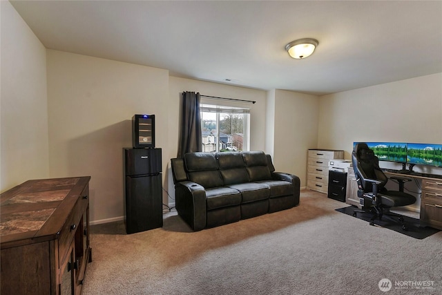 view of carpeted home office