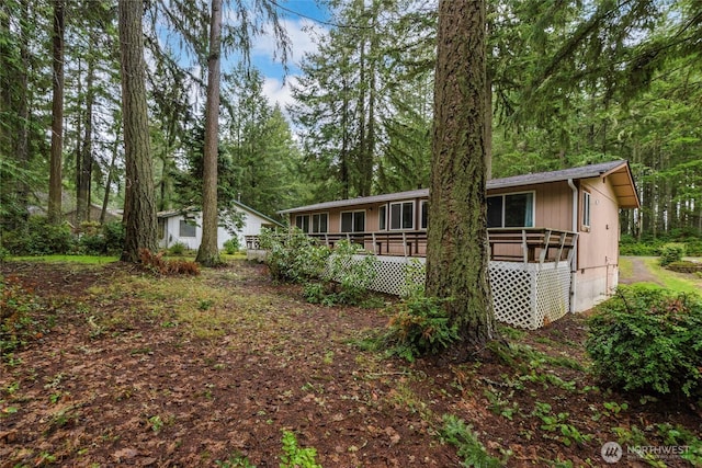 exterior space with crawl space and a deck