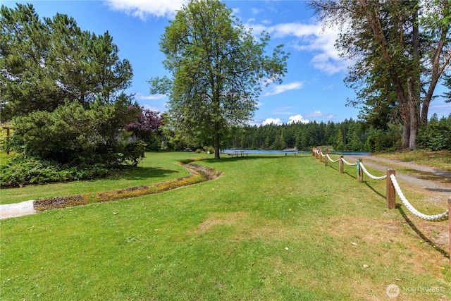 view of yard with a forest view