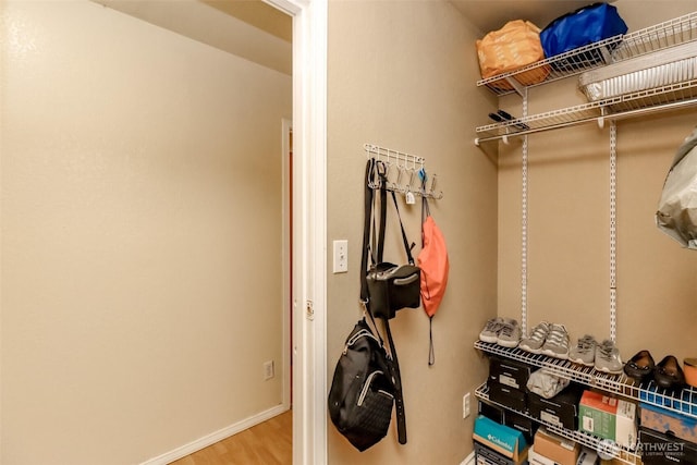 walk in closet featuring wood finished floors