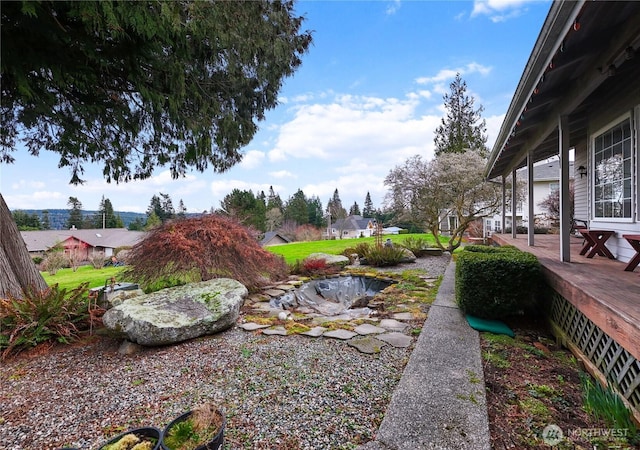 view of yard featuring a wooden deck