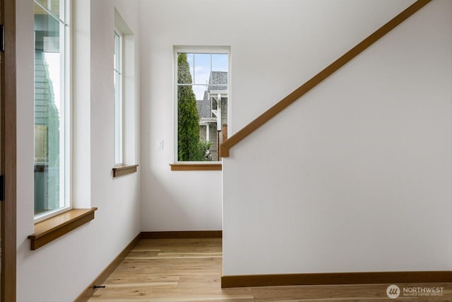 interior space with wood finished floors and baseboards