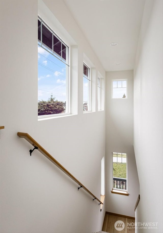 stairs with wood finished floors