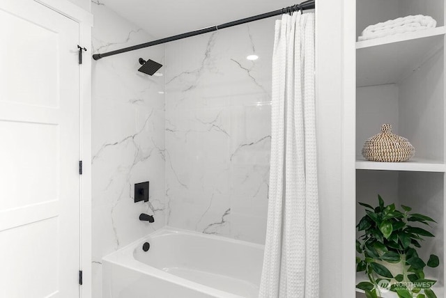 full bathroom with shower / bath combo with shower curtain