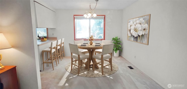 dining room featuring visible vents and a chandelier