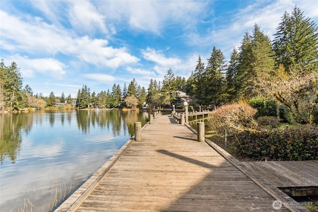 view of dock featuring a water view