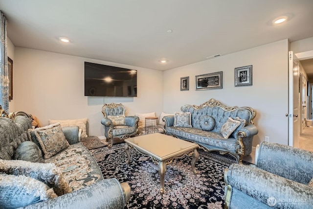 living room with visible vents and recessed lighting