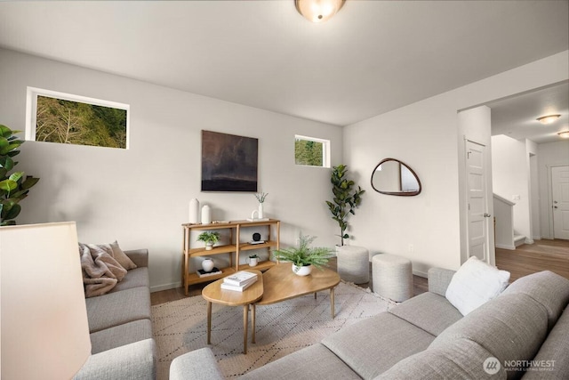 living room with wood finished floors