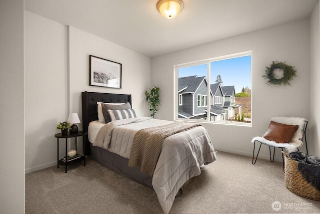 bedroom with baseboards and carpet floors