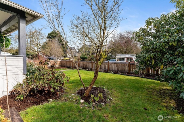 view of yard featuring a fenced backyard