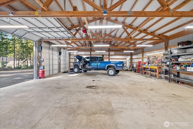 garage with metal wall