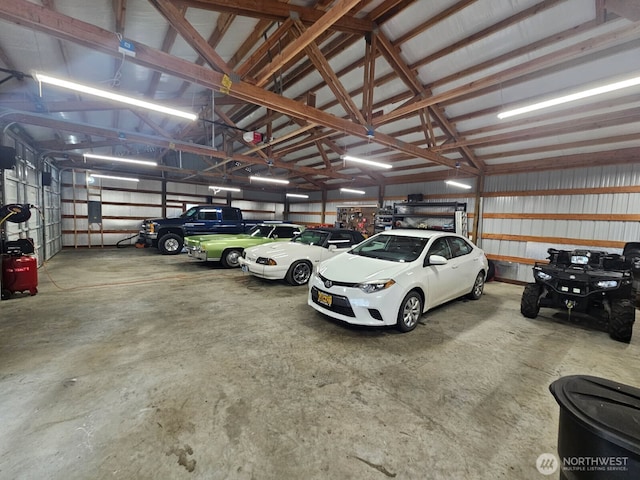 garage with metal wall