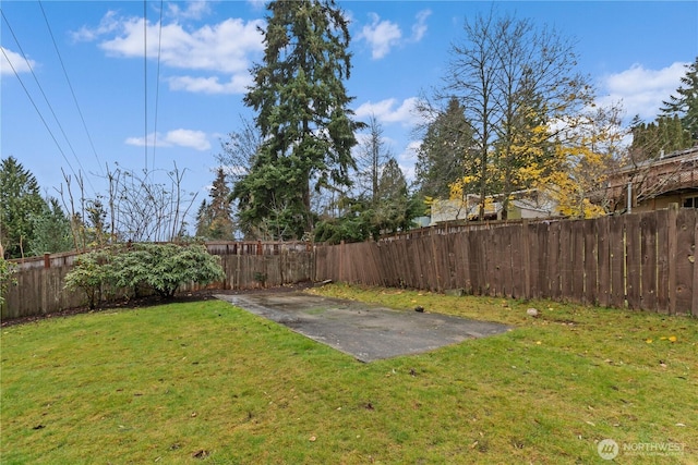 view of yard with a fenced backyard