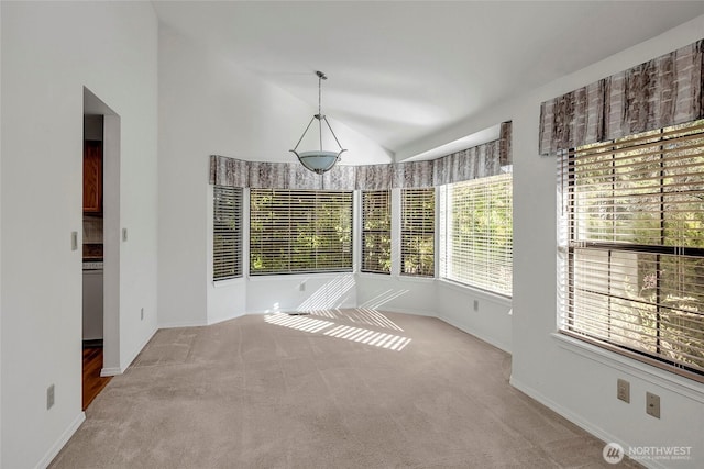 interior space featuring lofted ceiling and baseboards