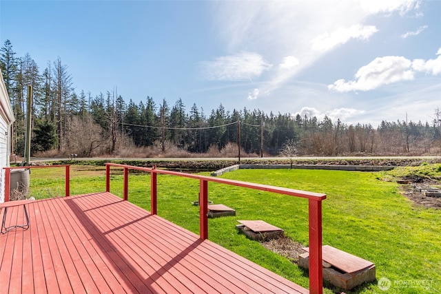 wooden deck featuring a yard