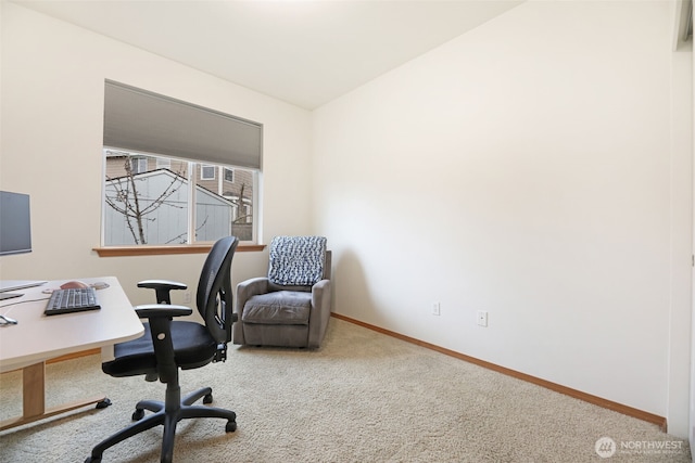 office space featuring carpet floors and baseboards