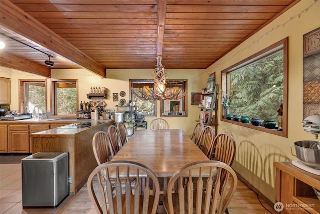 14120 139th Ave SE, Snohomish, WA 98290 - dining space with an inviting chandelier, wood ceiling, and beam ceiling