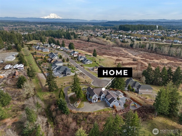 bird's eye view with a mountain view