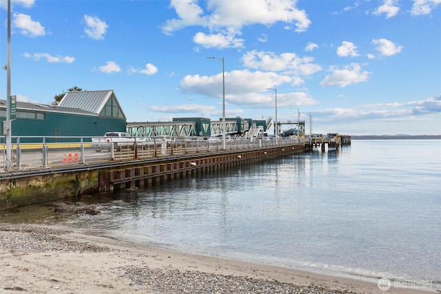 view of dock with a water view