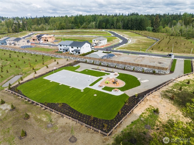 drone / aerial view with a forest view