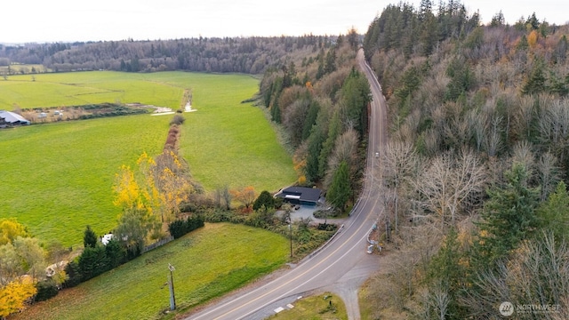 aerial view with a rural view and a forest view