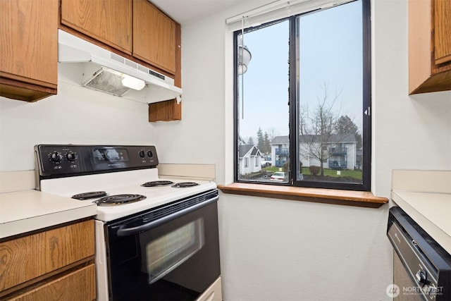 kitchen featuring dishwashing machine, range with electric cooktop, a wealth of natural light, and under cabinet range hood