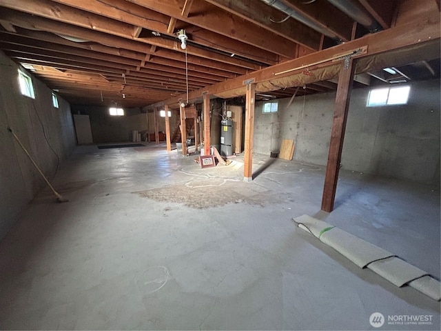 basement with strapped water heater