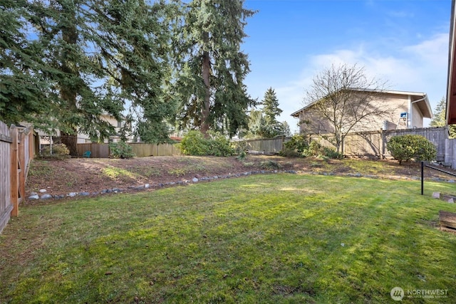 view of yard with a fenced backyard