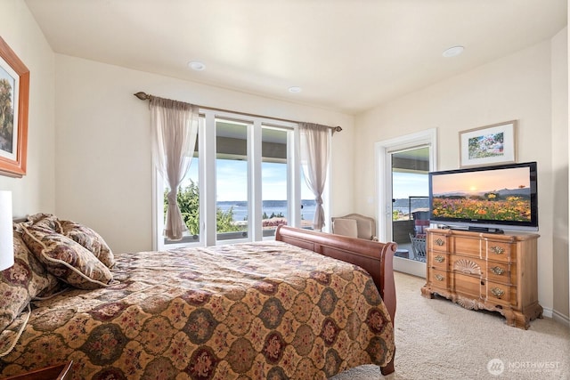 bedroom featuring carpet and access to outside