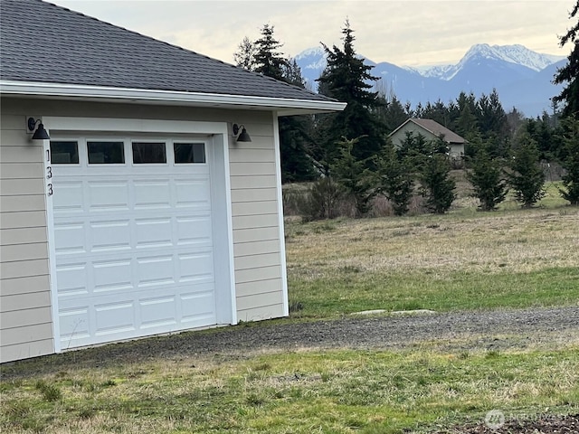 garage with a mountain view