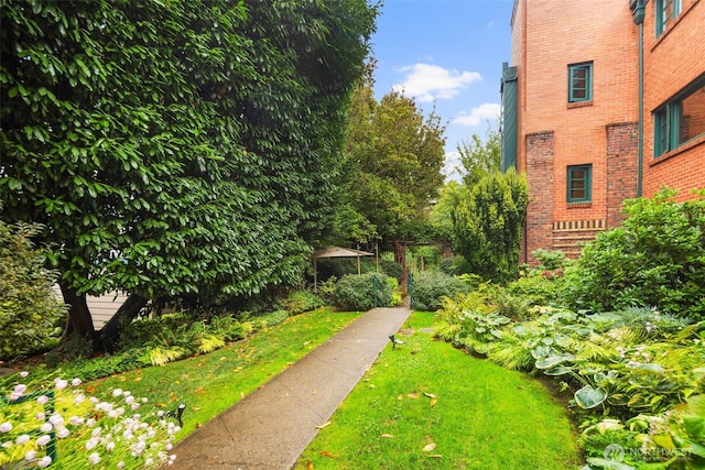 view of community featuring a lawn