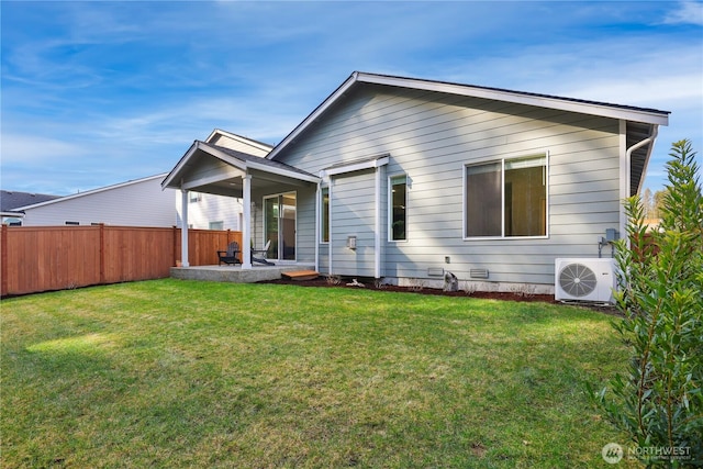 back of house with a yard, ac unit, fence, and a patio