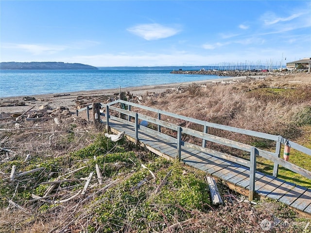 view of water feature with a view of the beach