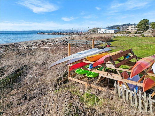 view of water feature featuring a beach view