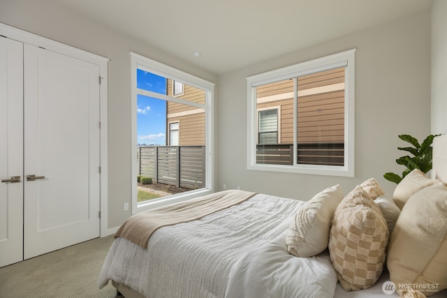 bedroom featuring a closet and carpet flooring