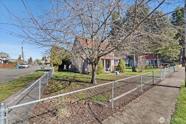 obstructed view of property with a fenced front yard