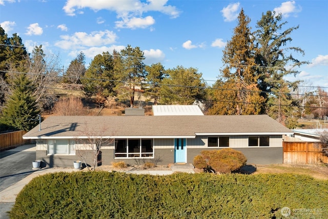 single story home featuring brick siding and fence