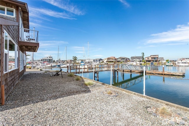 view of dock with a water view