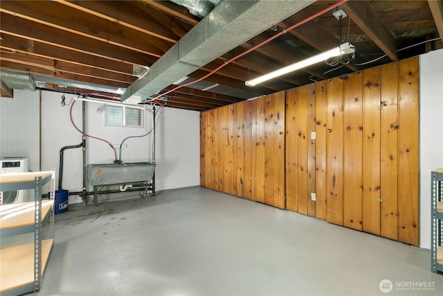 basement with wooden walls