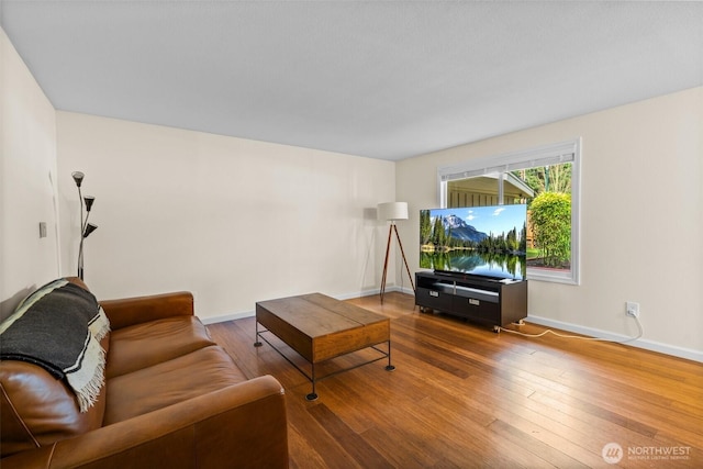 living room with baseboards and hardwood / wood-style flooring