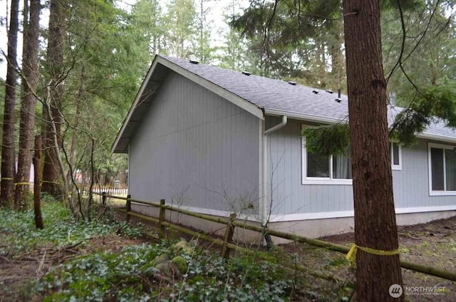 view of home's exterior featuring roof with shingles